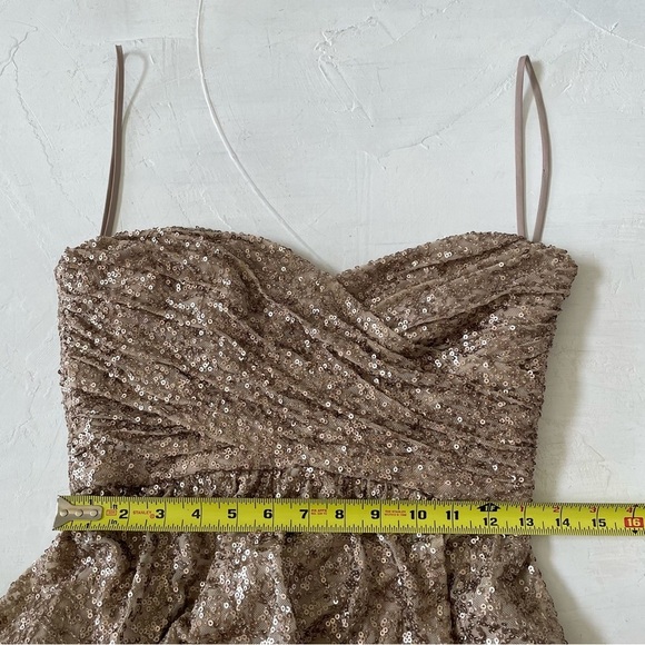 Amsale Dresses Amsale London Sequin Tulle Strapless Column Maxi Gown In Gold Sz8 - Picture 7 of 10